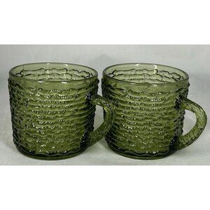 2 Vtg Soreno Anchor Hocking Avocado Green Coffee Tea Mugs Set of 2 Luncheon Cups